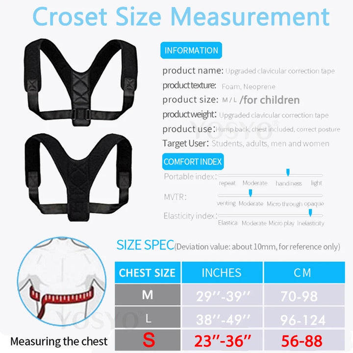 YOSYO Brace Support Belt Adjustable Back Posture Corrector Clavicle Spine Shoulder Lumbar Posture Correction