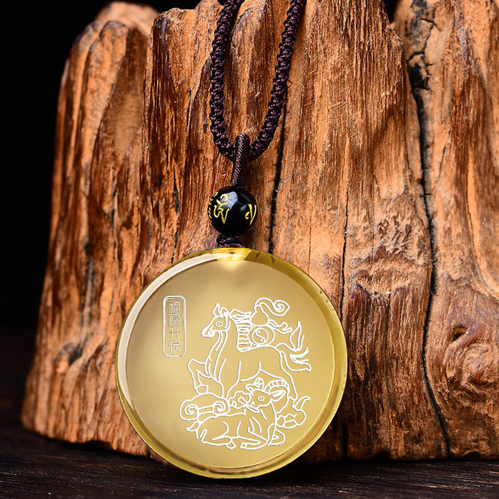 2024 Fulu Shenghou Citrine Pendant Sheep Mascot Dragon Year Hanging Ornaments Zodiac Wear Men's and Women's Necklaces