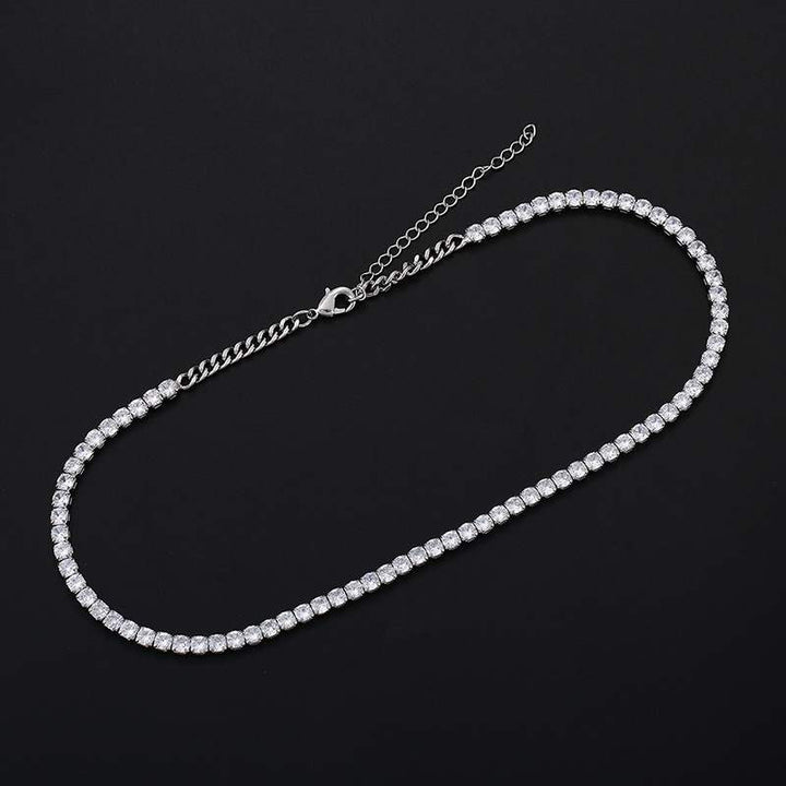 4mm Japanese and Korean Style Tennis Necklace Diamond Clavicle Chain Ins Niche Design Temperament Wild Diamond Chain Necklace Women