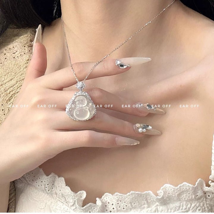 Imitation Chalcedony Smiling Face Buddha Necklace Women's Light Luxury Minority Fancy Big Belly Buddha Pendant Sweater Clavicle Chain Gift