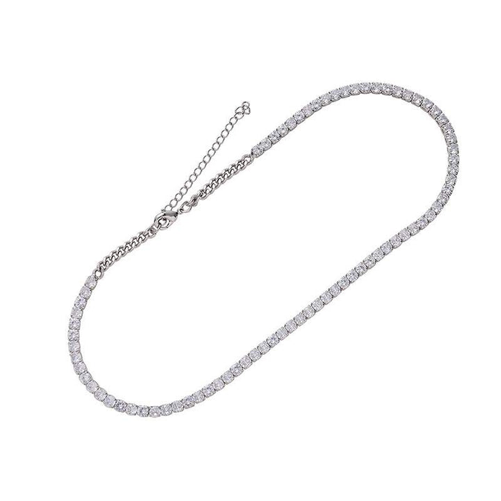 4mm Japanese and Korean Style Tennis Necklace Diamond Clavicle Chain Ins Niche Design Temperament Wild Diamond Chain Necklace Women