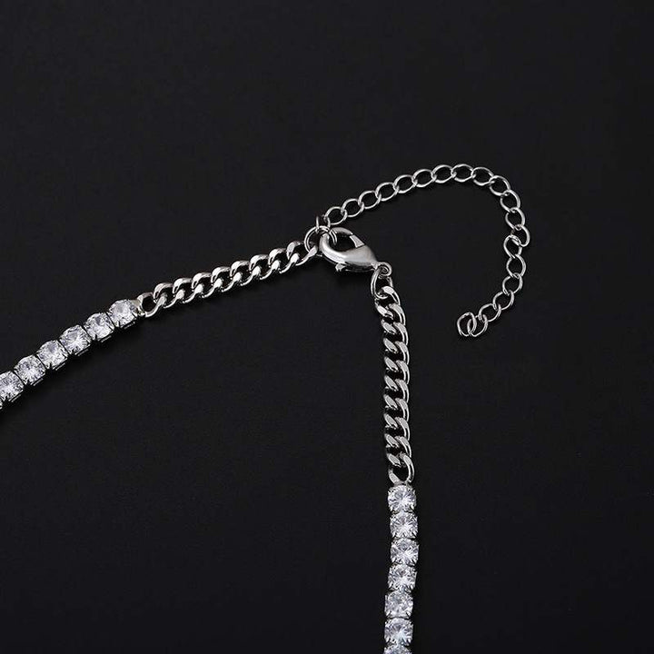 4mm Japanese and Korean Style Tennis Necklace Diamond Clavicle Chain Ins Niche Design Temperament Wild Diamond Chain Necklace Women