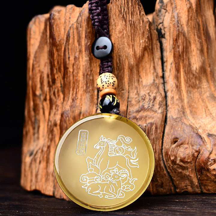 2024 Fulu Shenghou Citrine Pendant Sheep Mascot Dragon Year Hanging Ornaments Zodiac Wear Men's and Women's Necklaces