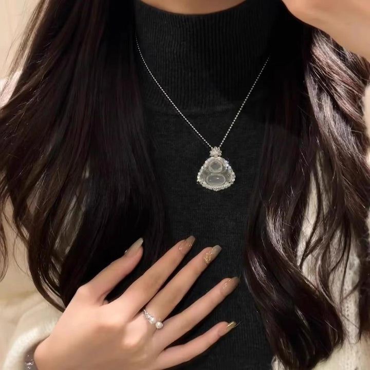 Imitation Chalcedony Smiling Face Buddha Necklace Women's Light Luxury Minority Fancy Big Belly Buddha Pendant Sweater Clavicle Chain Gift