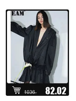 EAM Women Black Slim Ankle Length Blazer New Lapel Long Sleeve Single Button Jacket Fashion Tide Spring Autumn 2025 31A0382