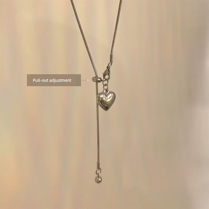 Korean Style Silver Heart Pull Tassel Sweater Chain Minimalist Exquisite Necklace Female Niche Design Necklace Clavicle Chain