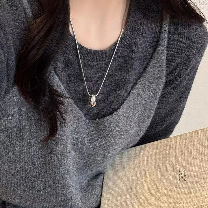 Minimalist Long Teardrop Pendant Necklace for Women Autumn Winter Sweater Chain Fashion Accessory