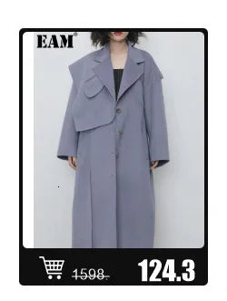 EAM Women Black Slim Ankle Length Blazer New Lapel Long Sleeve Single Button Jacket Fashion Tide Spring Autumn 2025 31A0382