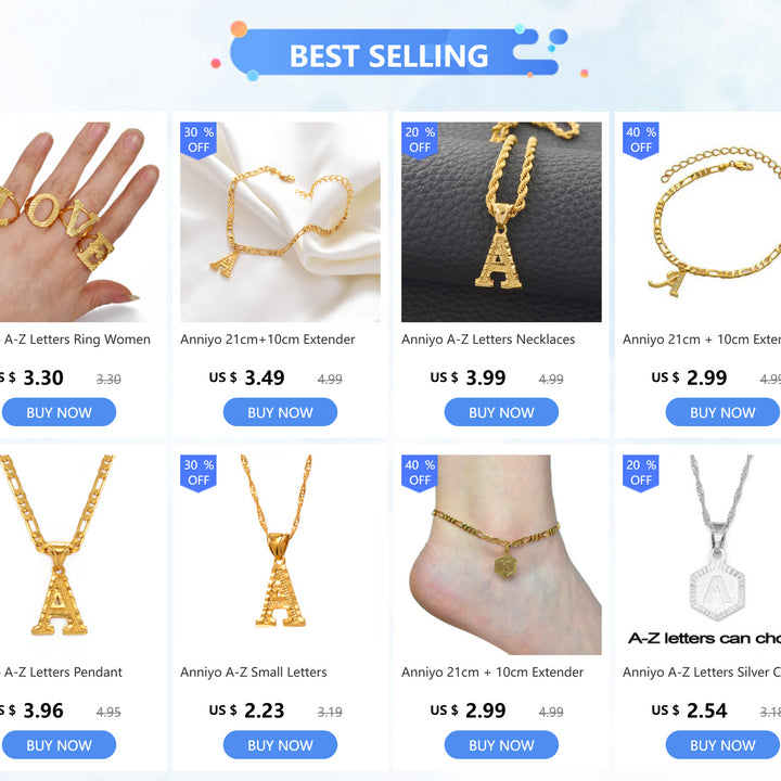 Anniyo A-Z Letters Necklaces Gold Color Charm Alphabet Pendant for Women Girls English Initial Jewelry #114106P