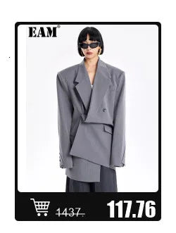 EAM Women Black Slim Ankle Length Blazer New Lapel Long Sleeve Single Button Jacket Fashion Tide Spring Autumn 2025 31A0382